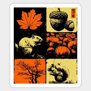Autumn Squirrel - Retro Ukiyo-e Fall Aesthetic Magnet